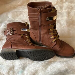 Women's Brown Combat Boots with Buckle Detail